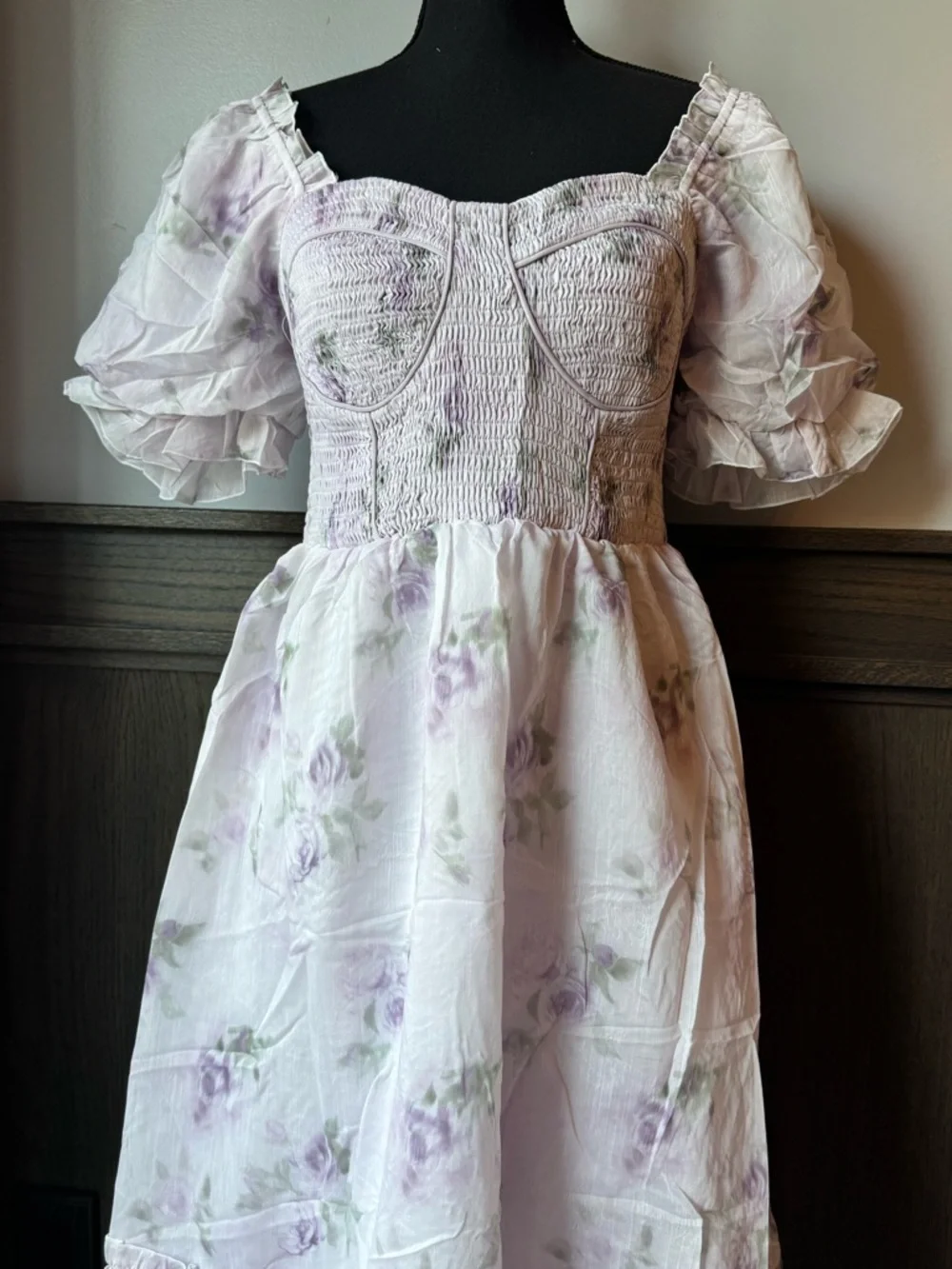 Eywol whimsical Off-Shoulder Lavender Floral Midi Dress NWT M - Picture 7 of 10